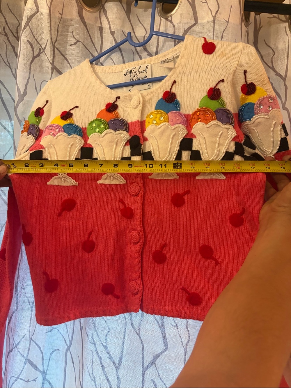 Vintage Michael Simon Hot Pink Ice Cream Appliqué Cardigan - Picture 2 of 12